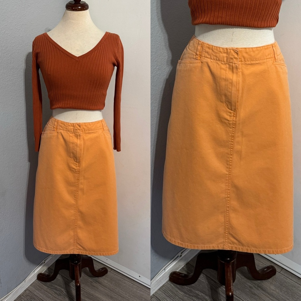 Talbots Women Warm Orange A-Line Zippered Skirt Size 14 100% Cotton